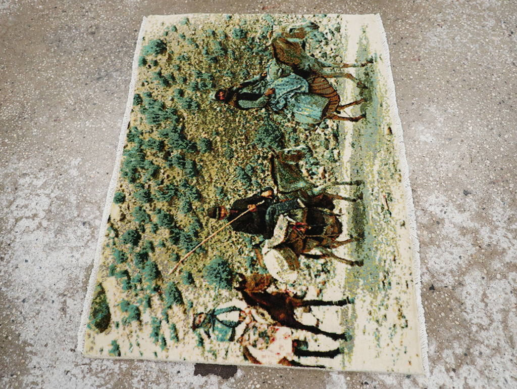 Modern Persian Tabriz Pictorial Throw Rug, No.32119 - Gsblank