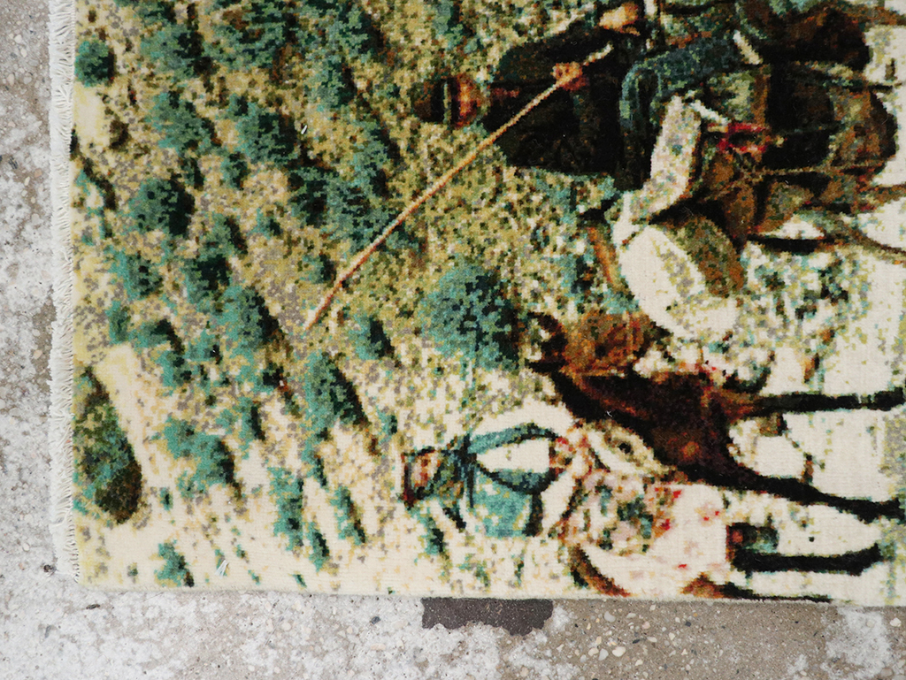 Modern Persian Tabriz Pictorial Throw Rug, No.32119 - Gsblank