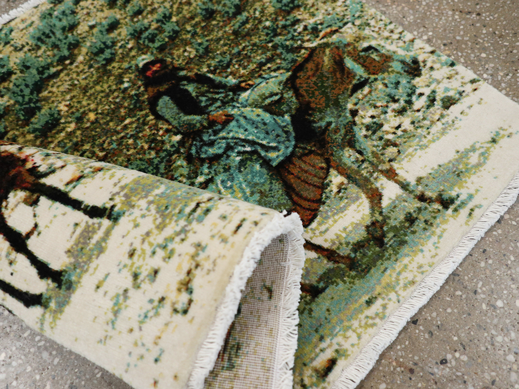 Modern Persian Tabriz Pictorial Throw Rug, No.32119 - Gsblank