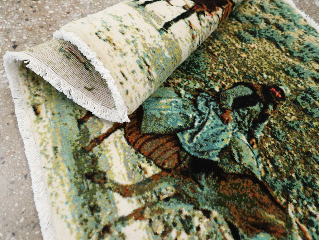 Modern Persian Tabriz Pictorial Throw Rug, No.32119 - Gsblank