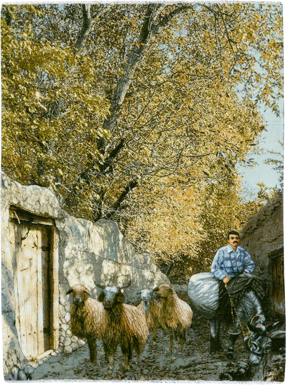 Modern Persian Tabriz Pictorial Throw Rug, No.32120 - Gsblank