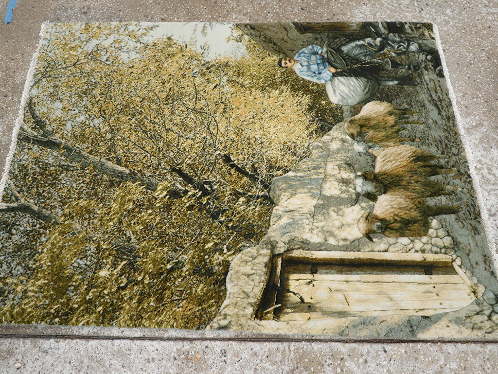 Modern Persian Tabriz Pictorial Throw Rug, No.32120 - Gsblank