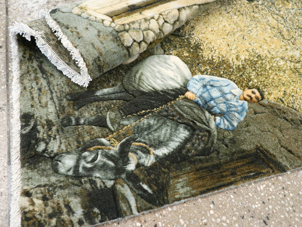 Modern Persian Tabriz Pictorial Throw Rug, No.32120 - Gsblank