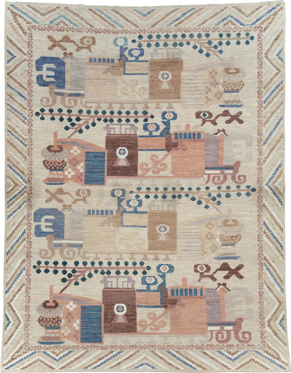Modern East Turkestan Vase Khotan Room Size Carpet, No.32167 - Gsblank