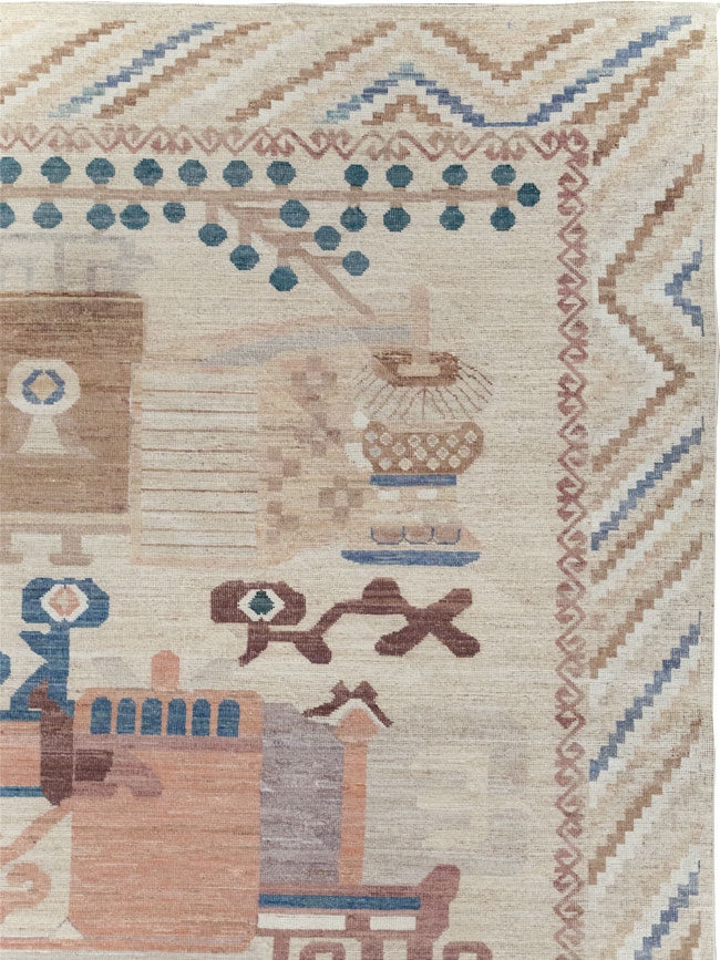 Modern East Turkestan Vase Khotan Room Size Carpet, No.32167 - Gsblank