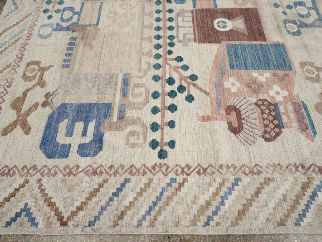 Modern East Turkestan Vase Khotan Room Size Carpet, No.32167 - Gsblank