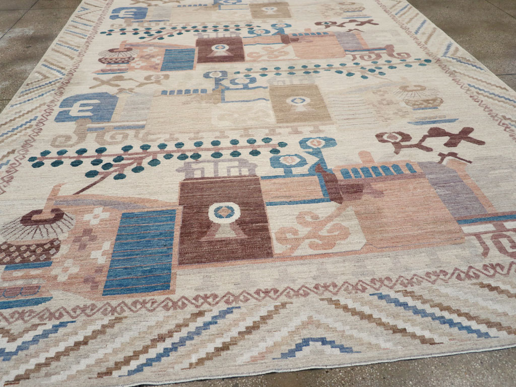 Modern East Turkestan Vase Khotan Room Size Carpet, No.32167 - Gsblank