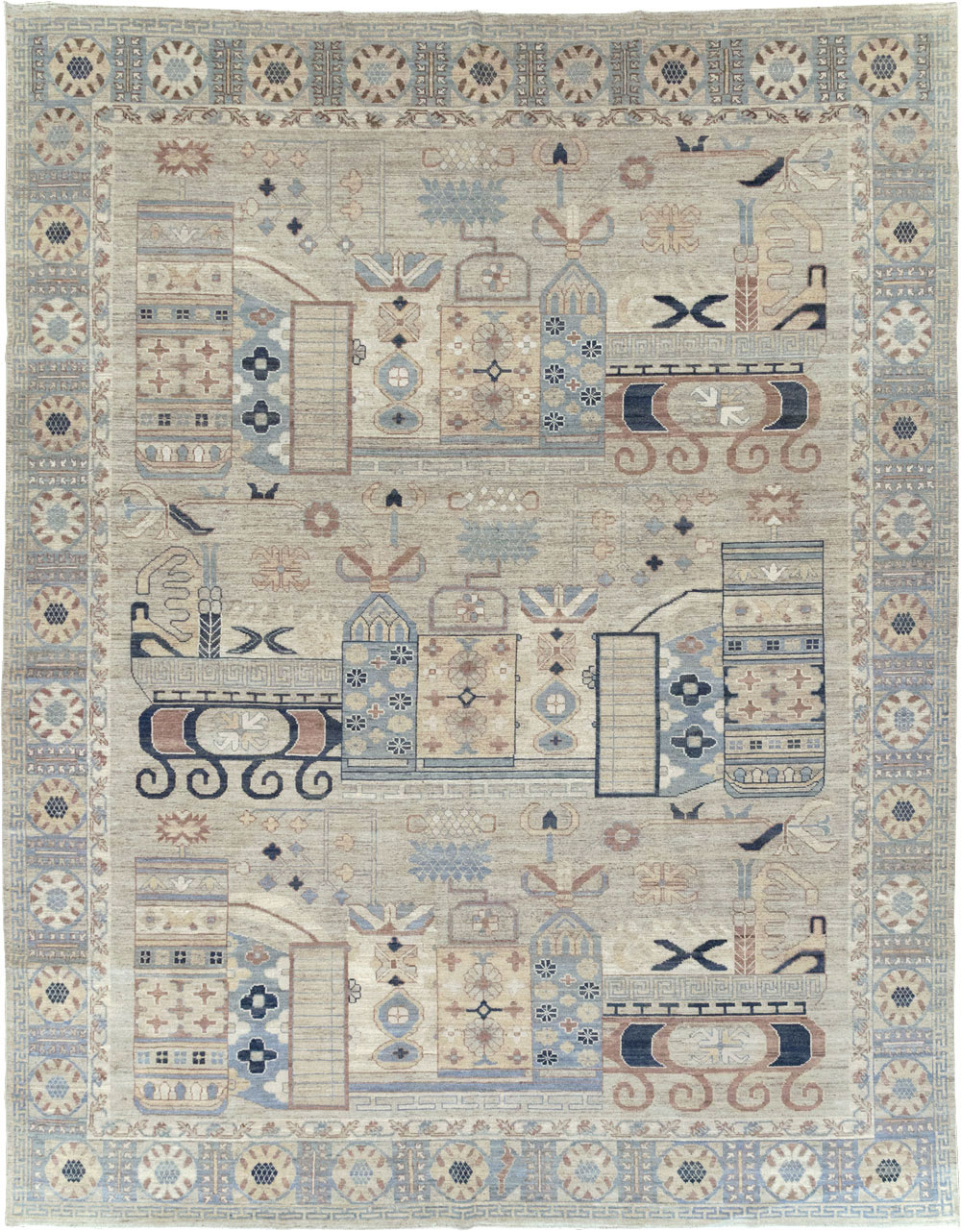 Modern East Turkestan Pictorial Vase Khotan Room Size Carpet, No.32187 - Gsblank