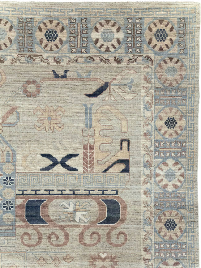 Modern East Turkestan Pictorial Vase Khotan Room Size Carpet, No.32187 - Gsblank