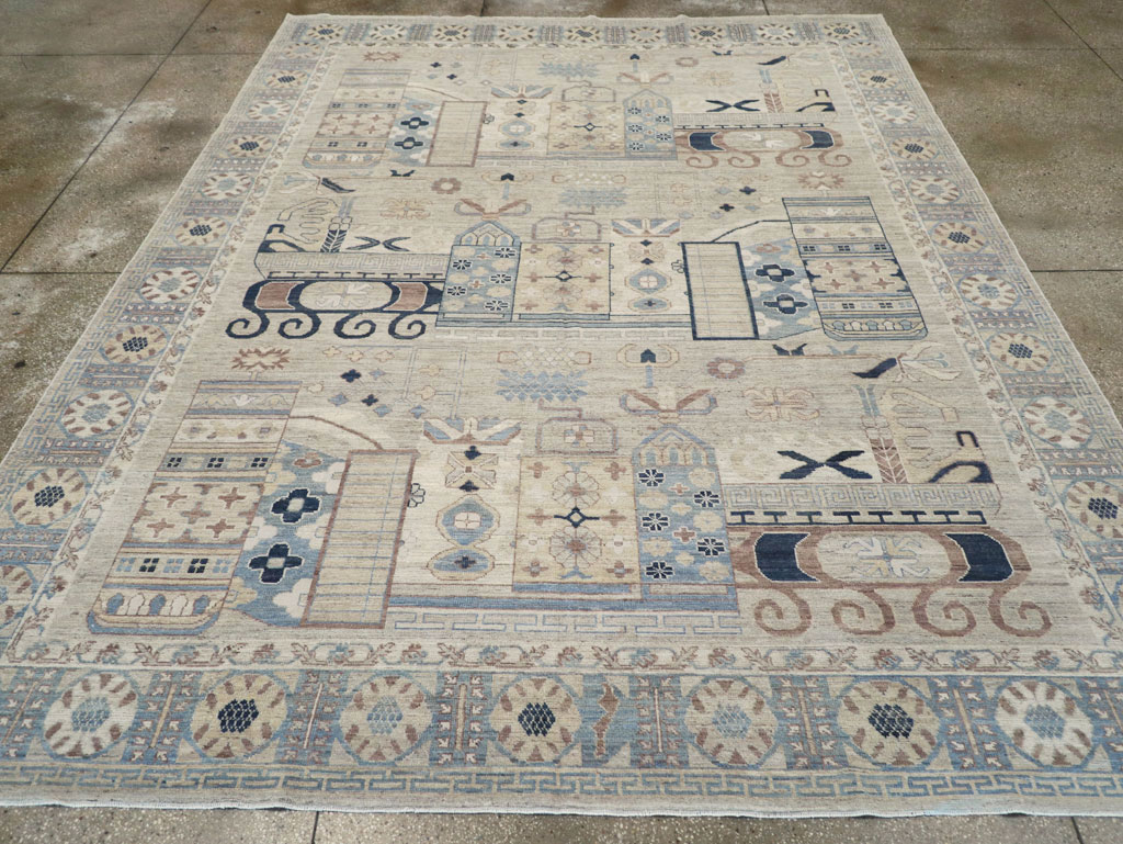 Modern East Turkestan Pictorial Vase Khotan Room Size Carpet, No.32187 - Gsblank