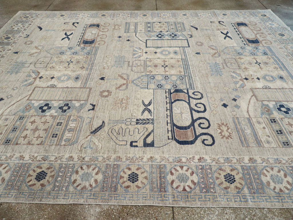 Modern East Turkestan Pictorial Vase Khotan Room Size Carpet, No.32187 - Gsblank