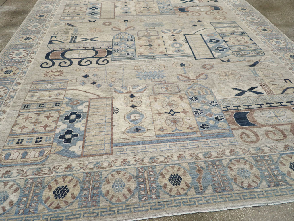 Modern East Turkestan Pictorial Vase Khotan Room Size Carpet, No.32187 - Gsblank