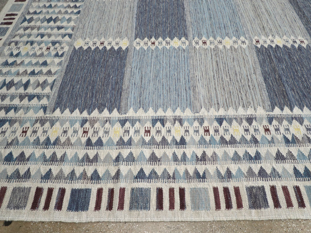 Swedish Inspired Modern Turkish Kilim Large Room Size Carpet, No.32199 - Gsblank