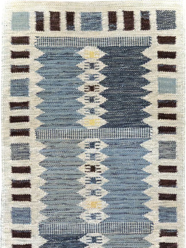 Swedish Inspired Contemporary Turkish Flatweave Runner, No.32203 - Gsblank