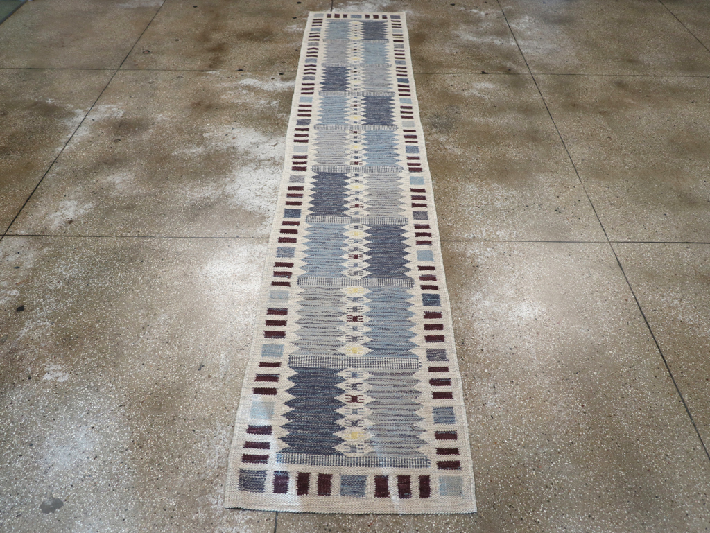 Swedish Inspired Contemporary Turkish Flatweave Runner, No.32203 - Gsblank