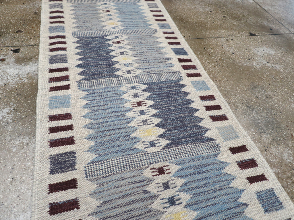 Swedish Inspired Contemporary Turkish Flatweave Runner, No.32203 - Gsblank