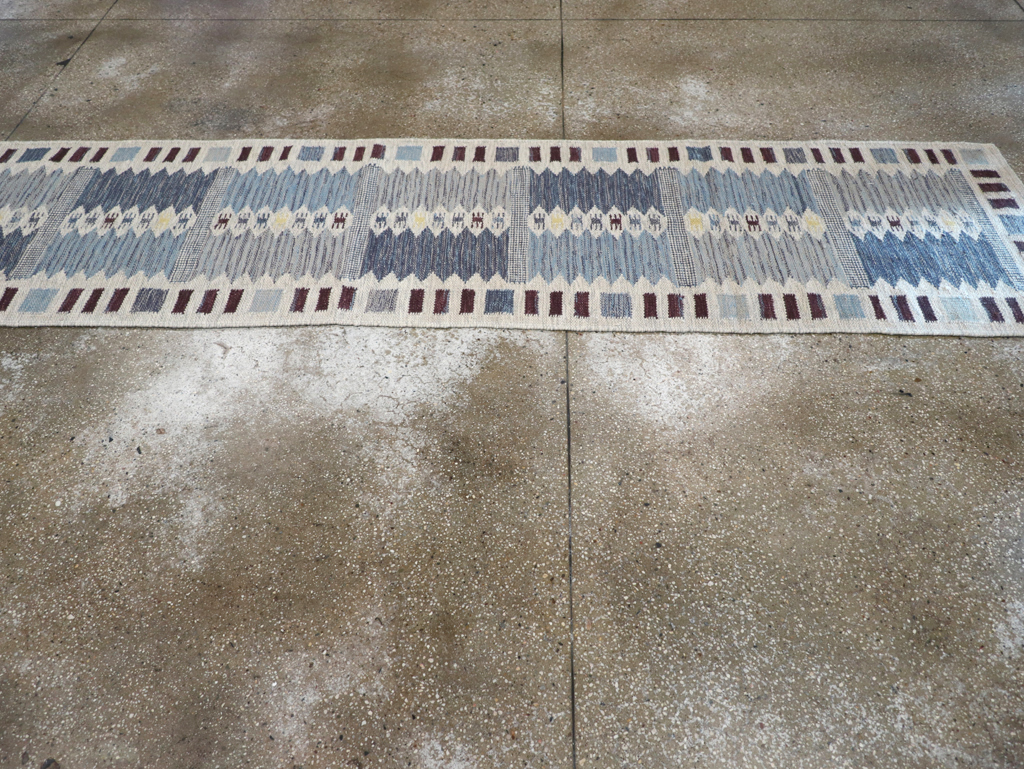 Swedish Inspired Contemporary Turkish Flatweave Runner, No.32203 - Gsblank