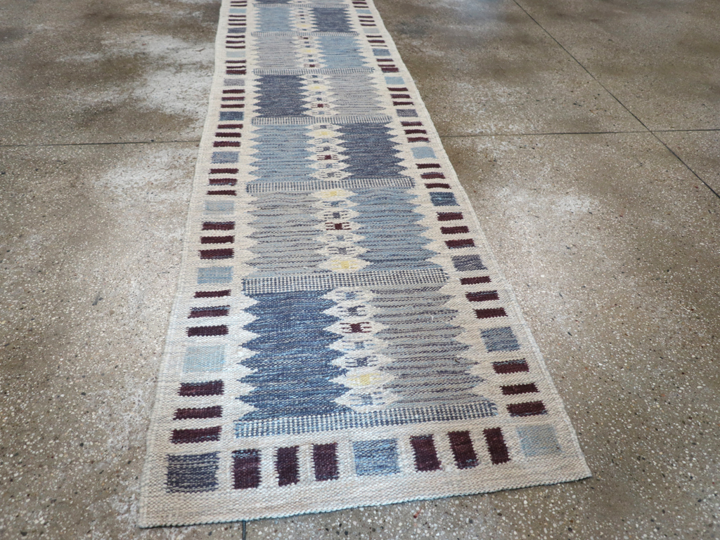 Swedish Inspired Contemporary Turkish Flatweave Runner, No.32203 - Gsblank