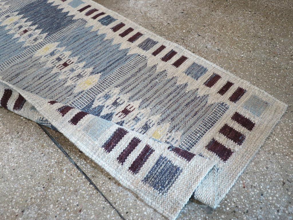 Swedish Inspired Contemporary Turkish Flatweave Runner, No.32203 - Gsblank