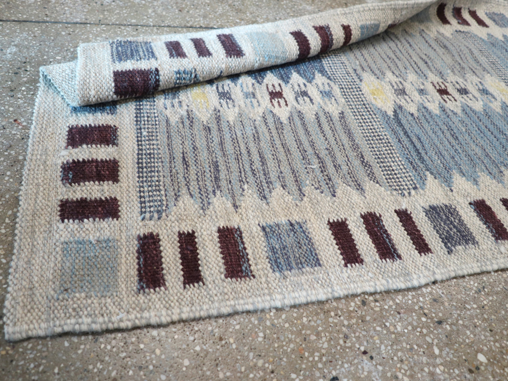 Swedish Inspired Contemporary Turkish Flatweave Runner, No.32203 - Gsblank