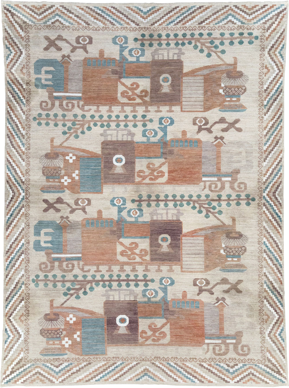 Modern East Turkestan Vase Khotan Room Size Carpet, No.32207 - Gsblank