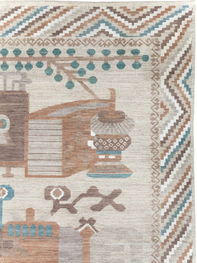 Modern East Turkestan Vase Khotan Room Size Carpet, No.32207 - Gsblank