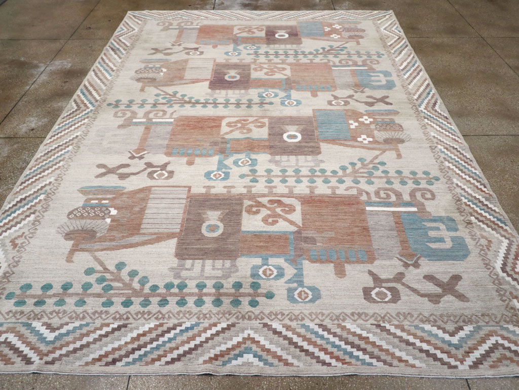 Modern East Turkestan Vase Khotan Room Size Carpet, No.32207 - Gsblank