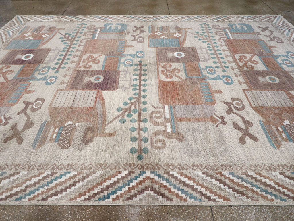 Modern East Turkestan Vase Khotan Room Size Carpet, No.32207 - Gsblank