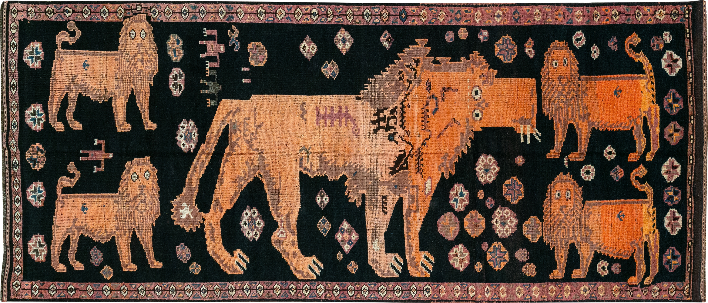 Vintage Turkish Anatolian Pictorial Gallery Rug, No.32214 - Gsblank