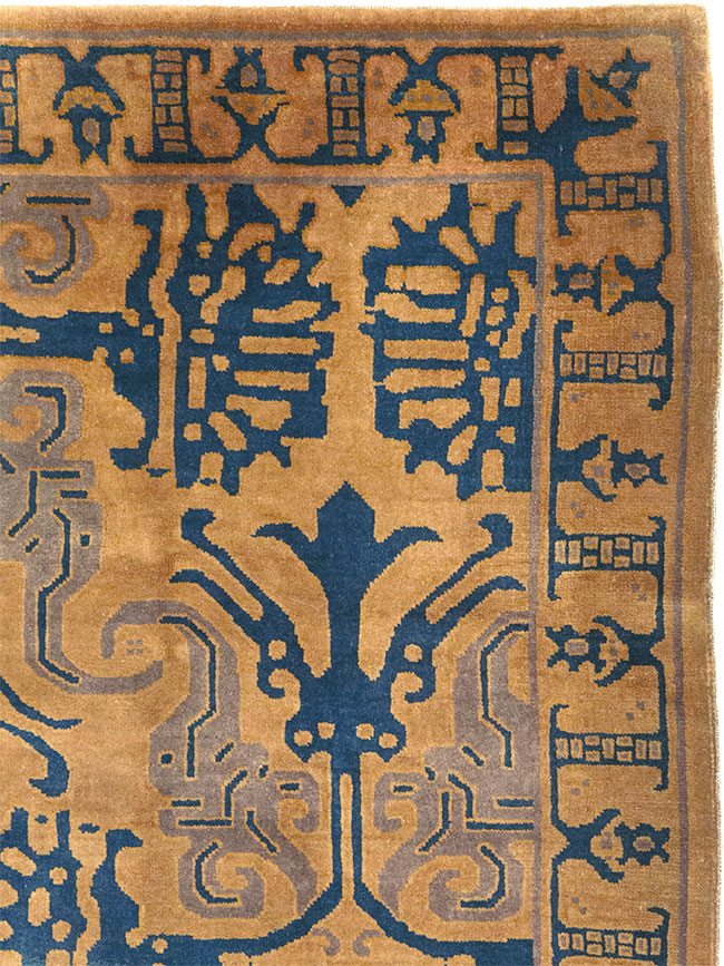 Vintage Chinese Art Deco Accent Carpet, No.32223 - Gsblank