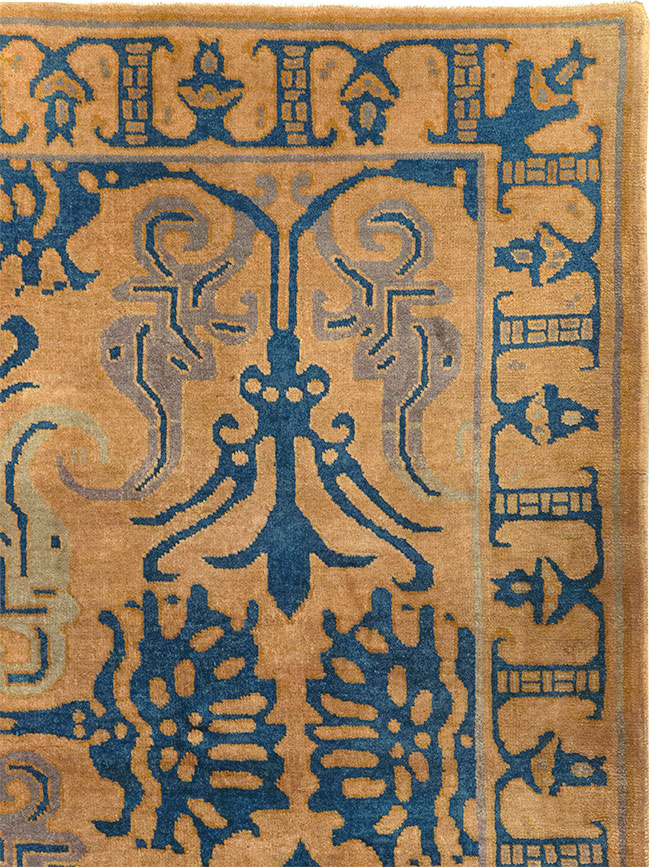 Vintage Chinese Art Deco Accent Carpet, No.32223 - Gsblank