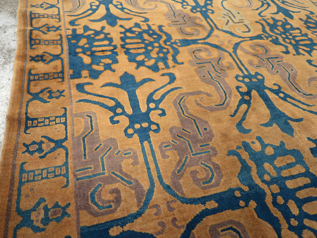 Vintage Chinese Art Deco Accent Carpet, No.32223 - Gsblank