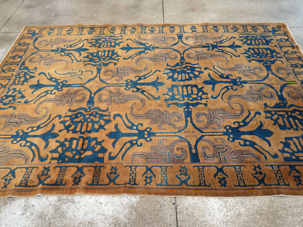 Vintage Chinese Art Deco Accent Carpet, No.32223 - Gsblank