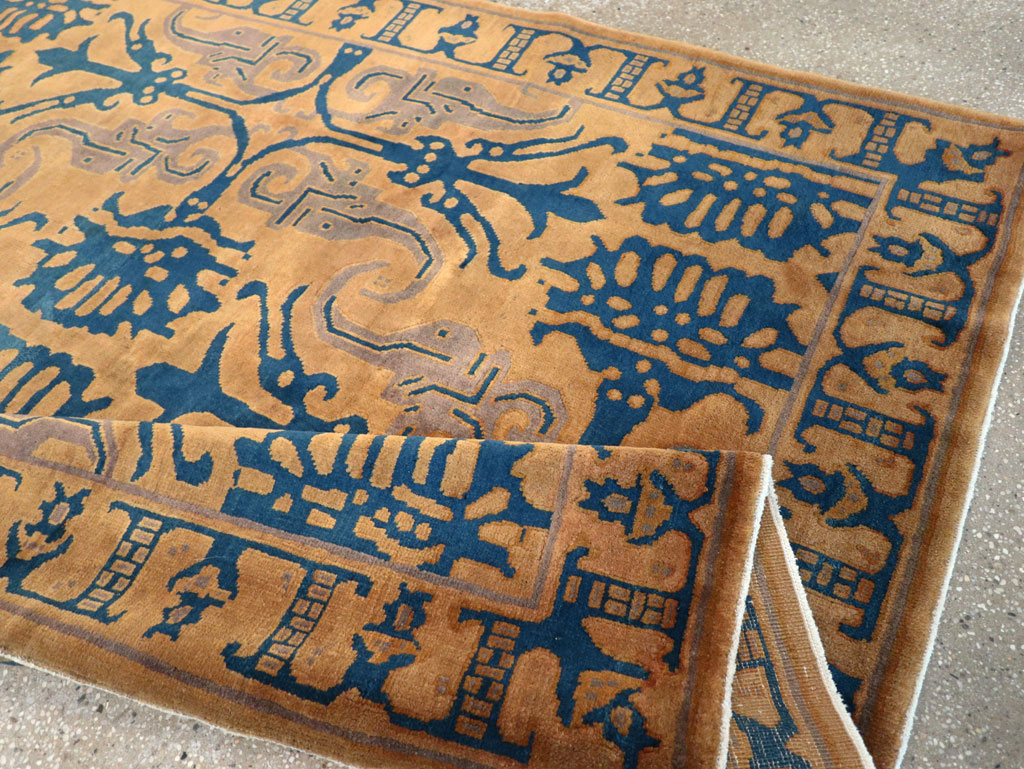 Vintage Chinese Art Deco Accent Carpet, No.32223 - Gsblank