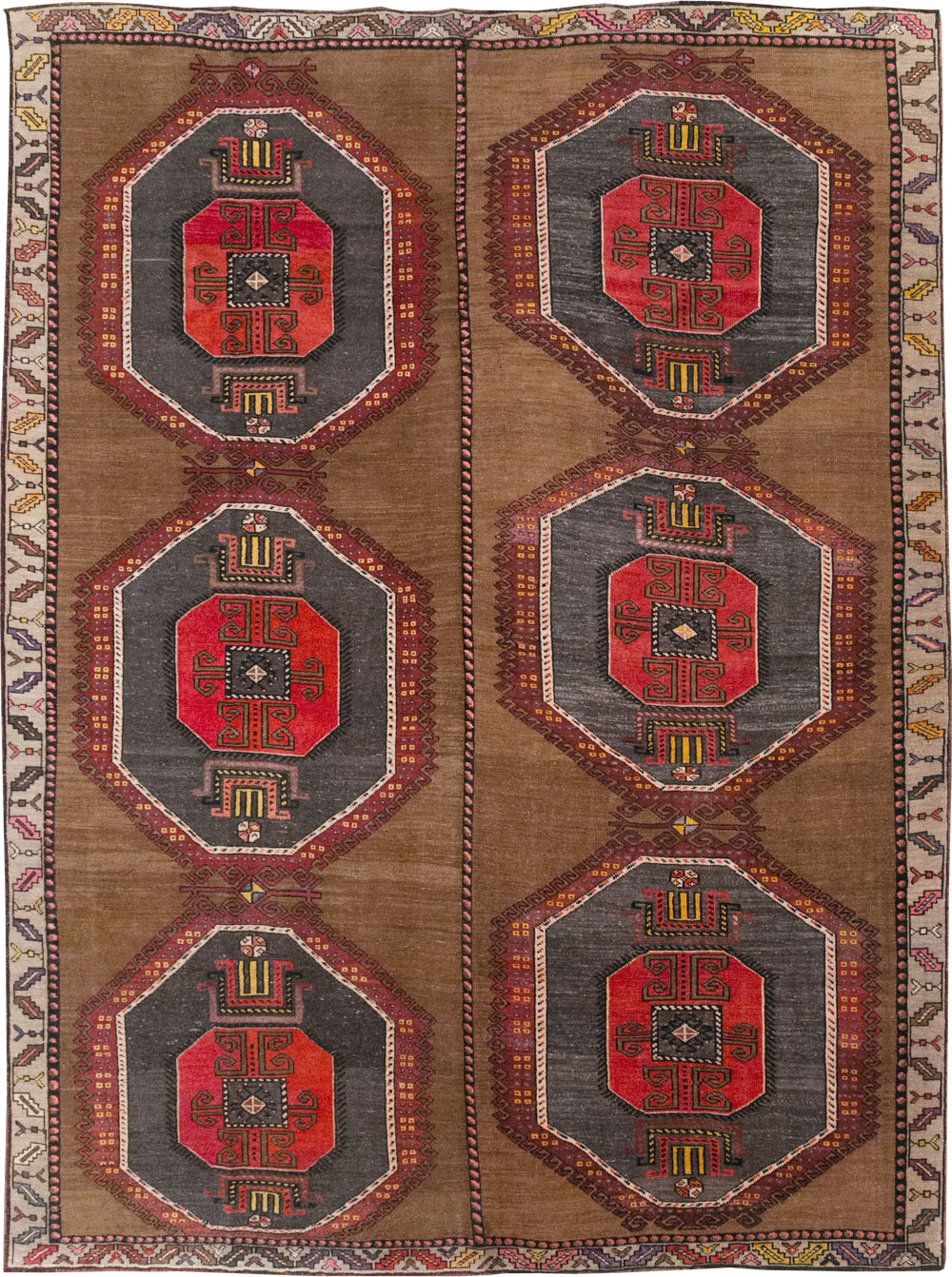 Vintage Turkish Tribal Room Size Carpet, No.32226 - Gsblank