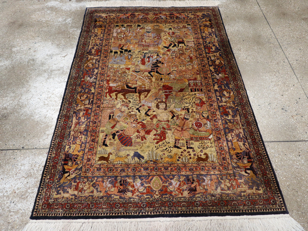 Vintage Chinese Silk Pictorial Accent Rug, No.32261 - Gsblank