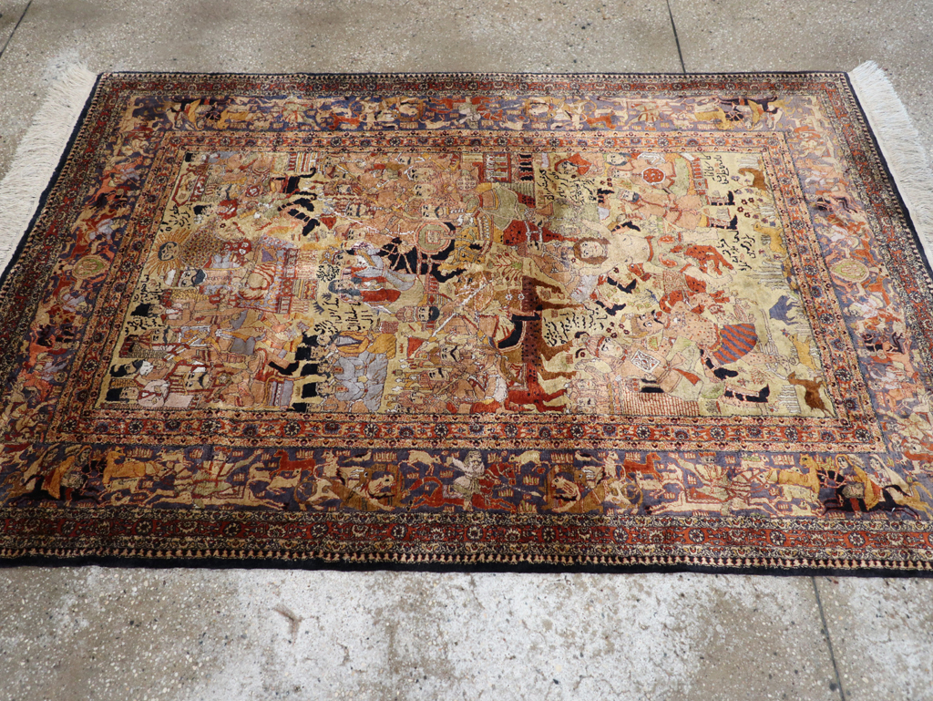 Vintage Chinese Silk Pictorial Accent Rug, No.32261 - Gsblank
