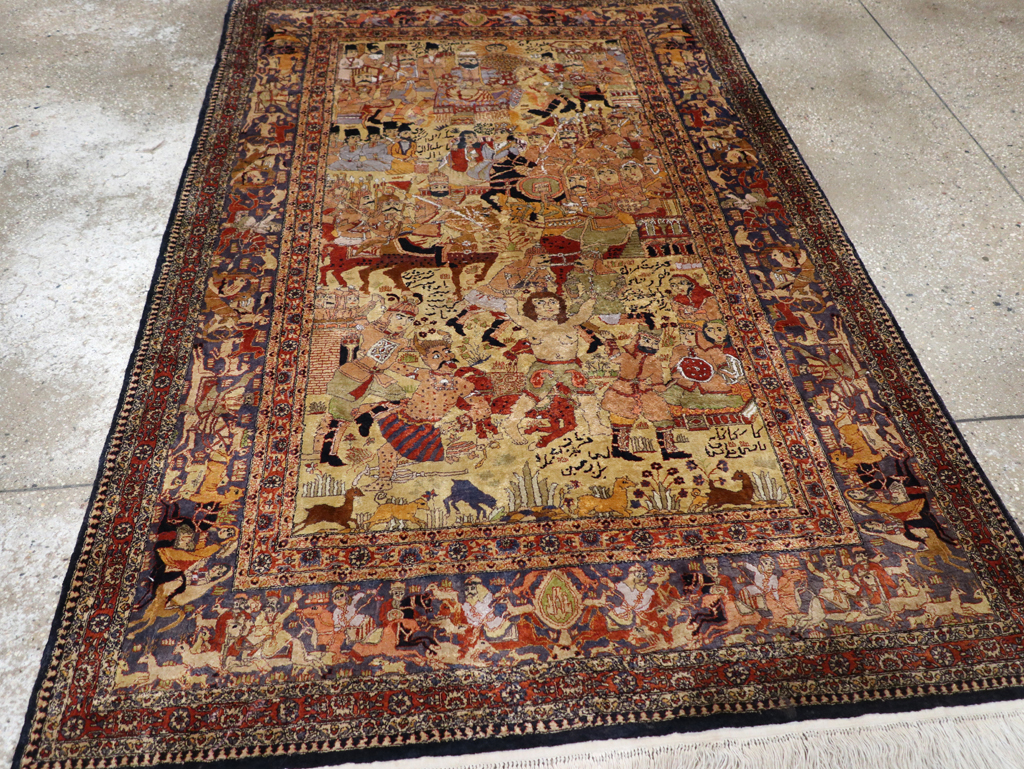Vintage Chinese Silk Pictorial Accent Rug, No.32261 - Gsblank