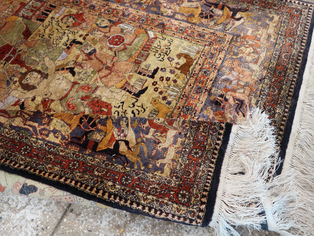 Vintage Chinese Silk Pictorial Accent Rug, No.32261 - Gsblank