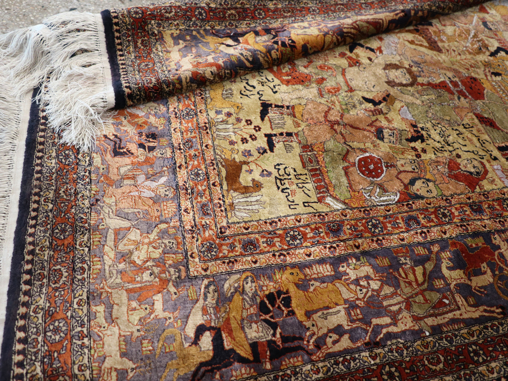 Vintage Chinese Silk Pictorial Accent Rug, No.32261 - Gsblank