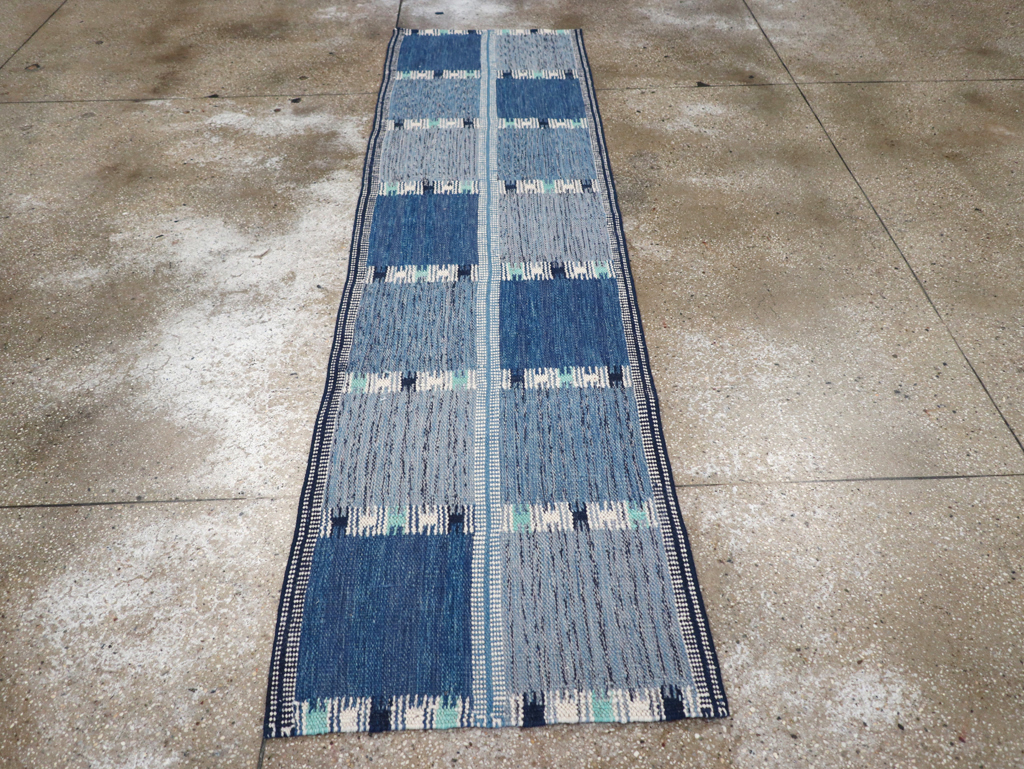 Swedish Inspired Contemporary Turkish Flatweave Runner, No.32309 - Gsblank