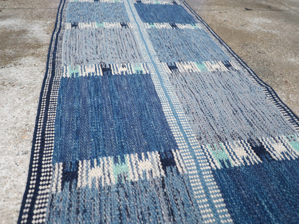 Swedish Inspired Contemporary Turkish Flatweave Runner, No.32309 - Gsblank