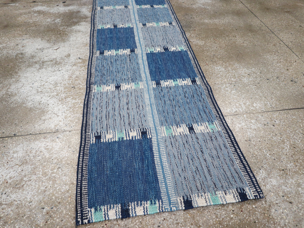 Swedish Inspired Contemporary Turkish Flatweave Runner, No.32309 - Gsblank