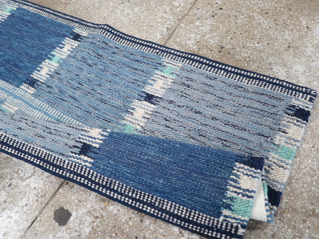 Swedish Inspired Contemporary Turkish Flatweave Runner, No.32309 - Gsblank