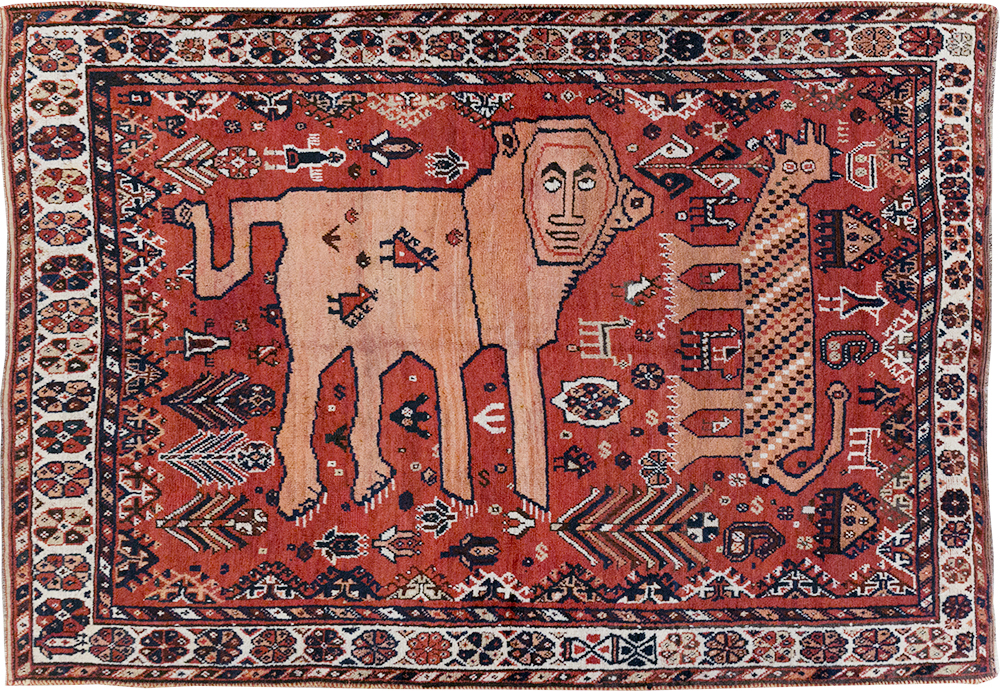 Antique Persian Shiraz Pictorial Accent Rug, No.32317 - Gsblank