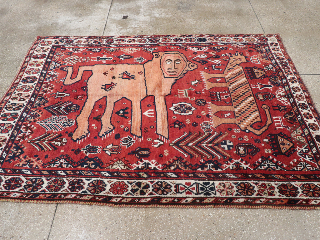 Antique Persian Shiraz Pictorial Accent Rug, No.32317 - Gsblank