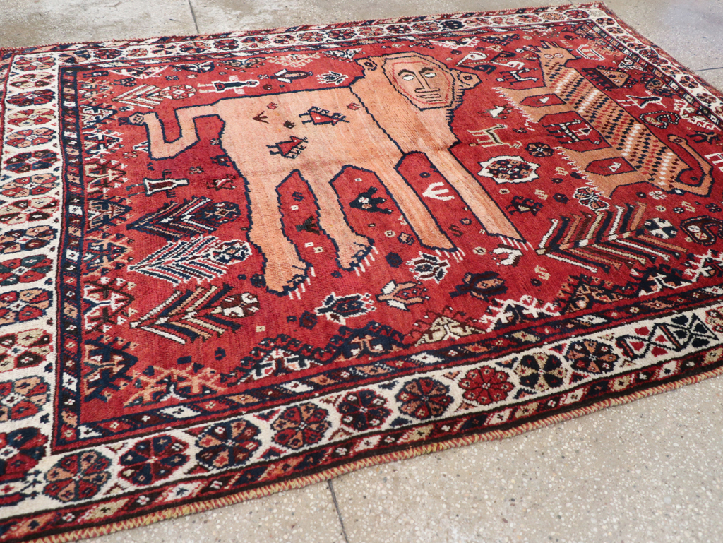 Antique Persian Shiraz Pictorial Accent Rug, No.32317 - Gsblank