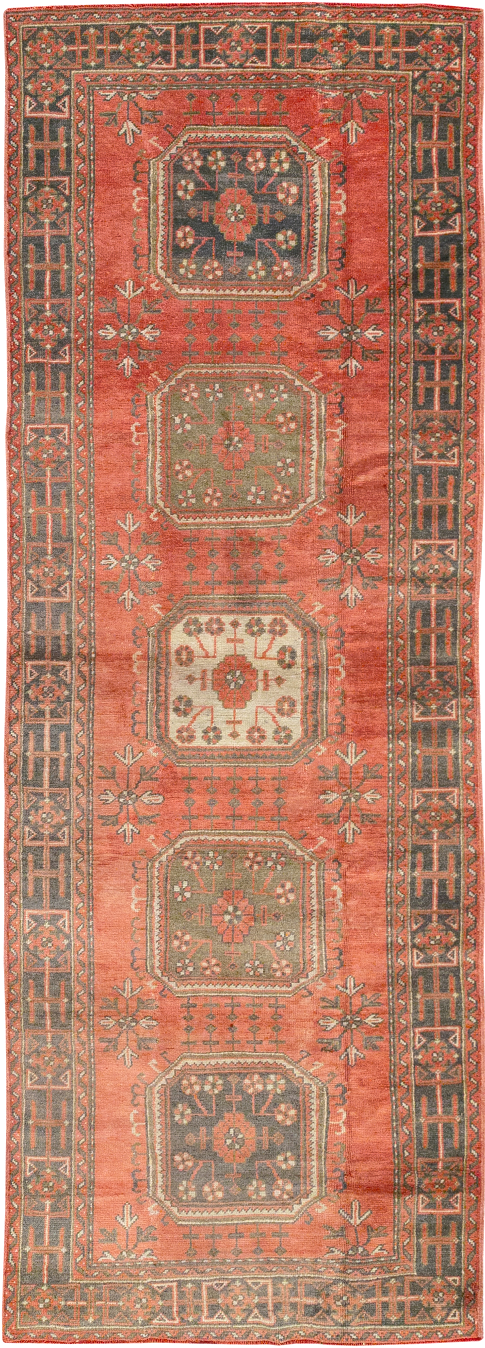 Vintage Turkish Oushak Wide Gallery Runner, No.32321 - Gsblank