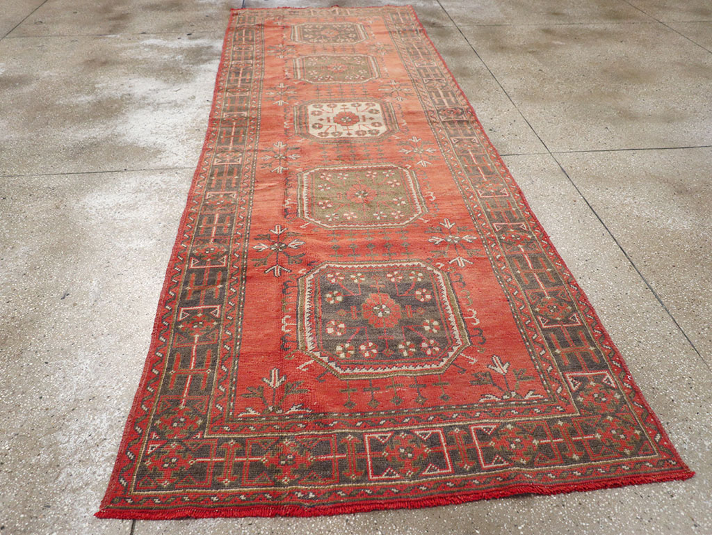 Vintage Turkish Oushak Wide Gallery Runner, No.32321 - Gsblank