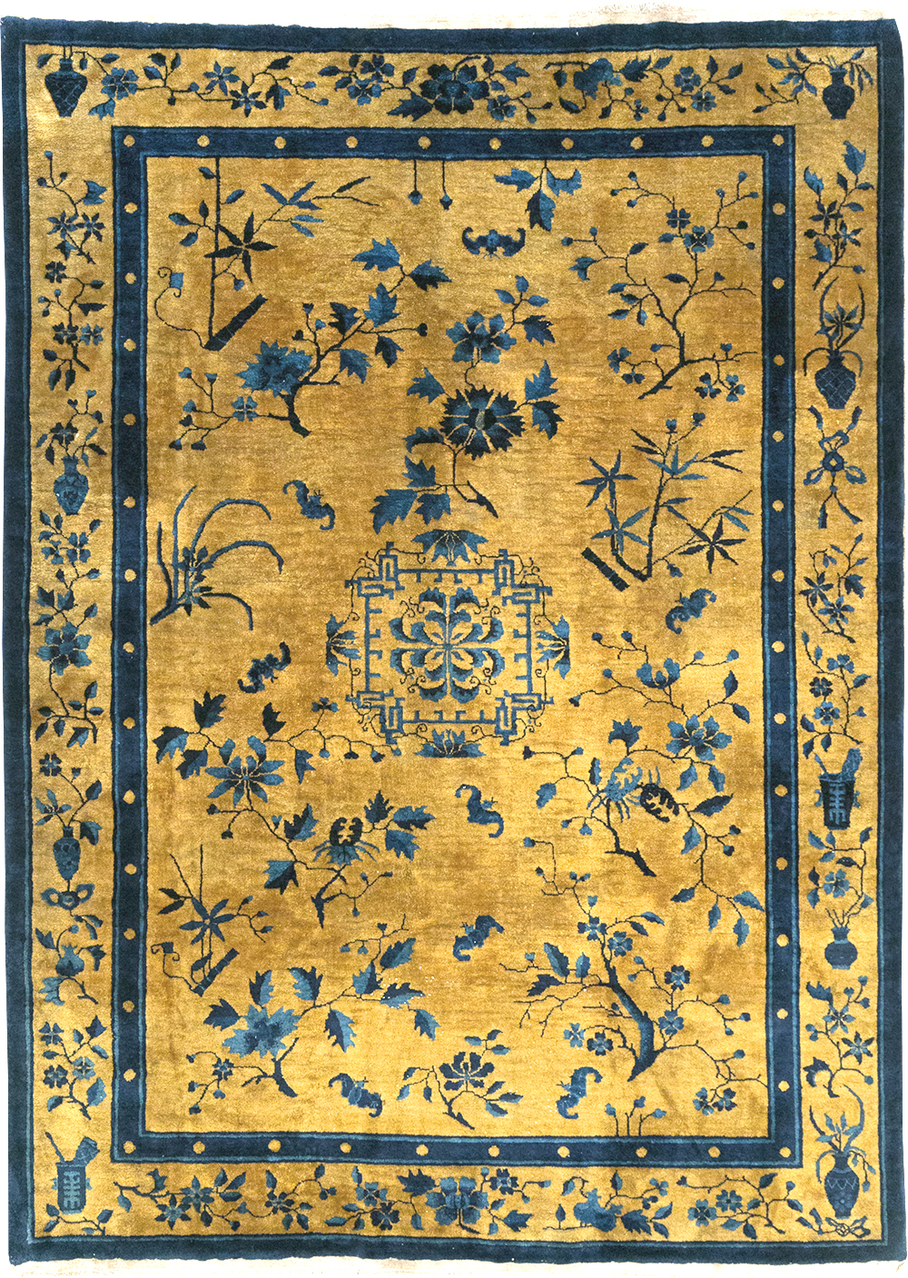 Vintage Chinese Art Deco Accent Carpet, No.32325 - Gsblank